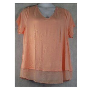 JM Collection Women's Plus Size Layered-Look V-Neck T-Shirt Top, Peach Pearl, 3X